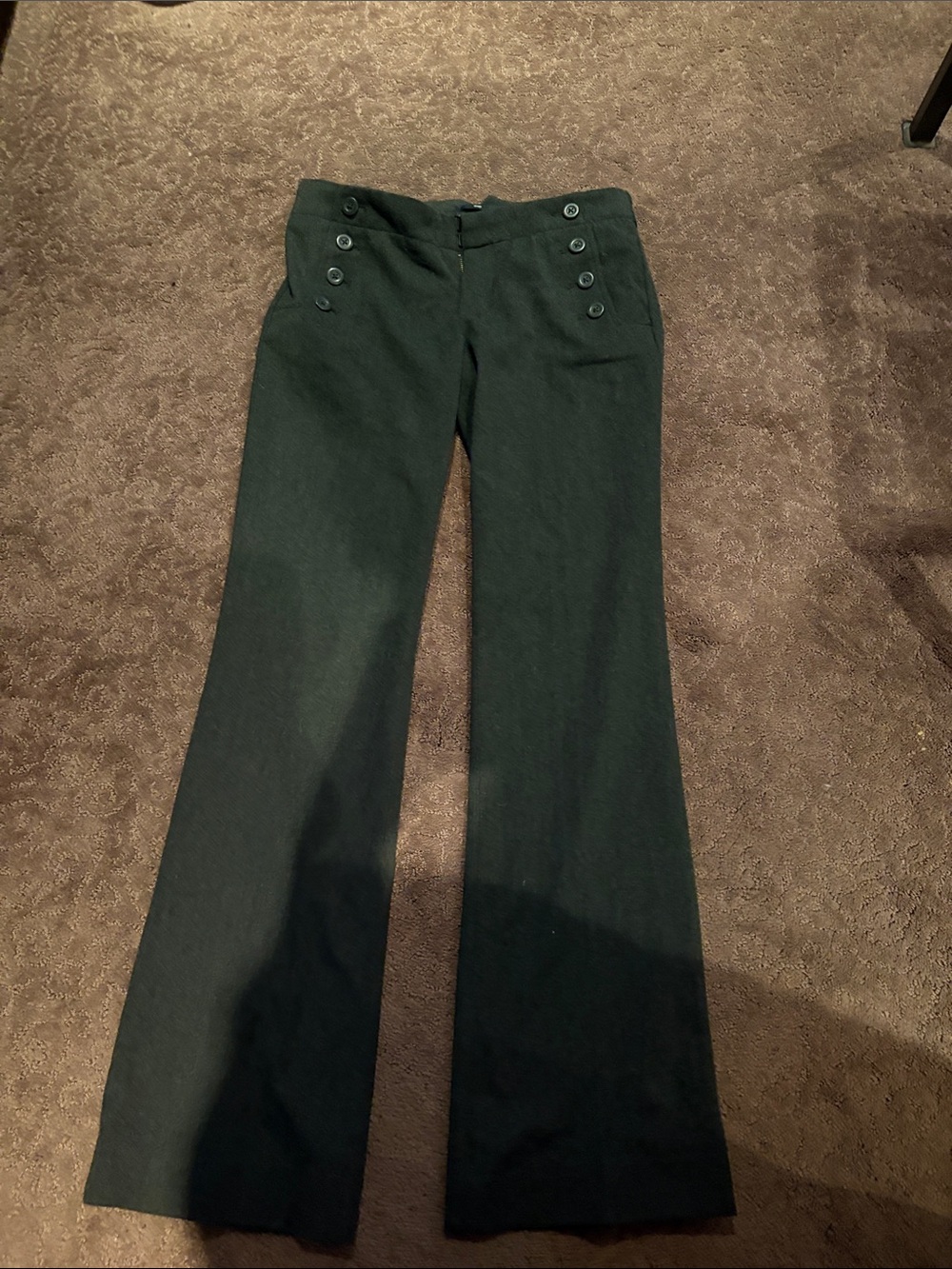 Low-Rise Wide Leg Button Detail Pants - Dark Gray